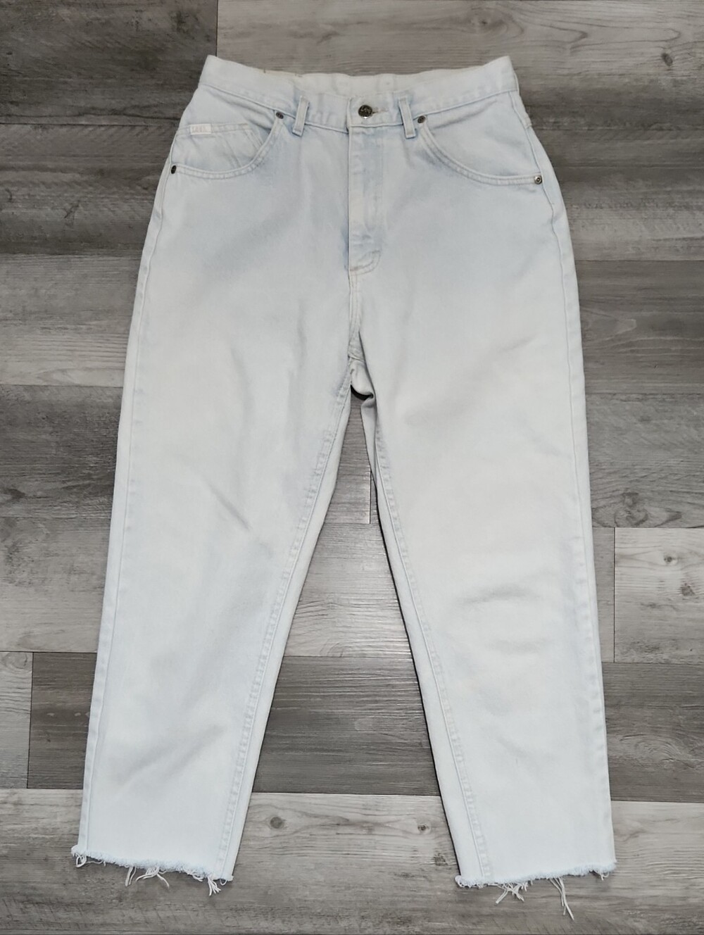 Vintage Lee Light Blue Acid White Wash 5 Pocket Ankle Crop Jeans 11 M